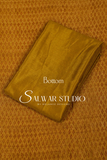 Silk Unstitched Salwar Suit Dress Material Antique Mustard Gold AC0348