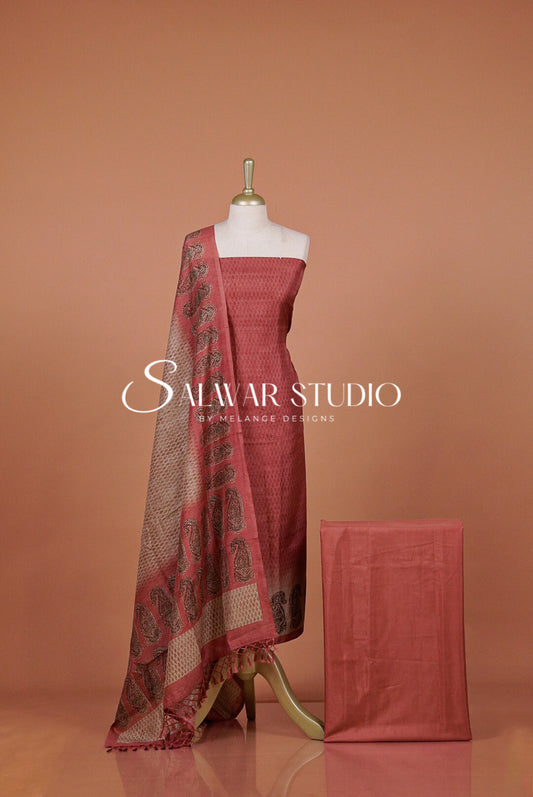 Silk Unstitched Salwar Suit Dress Material Elegant Rose Pink AC0349