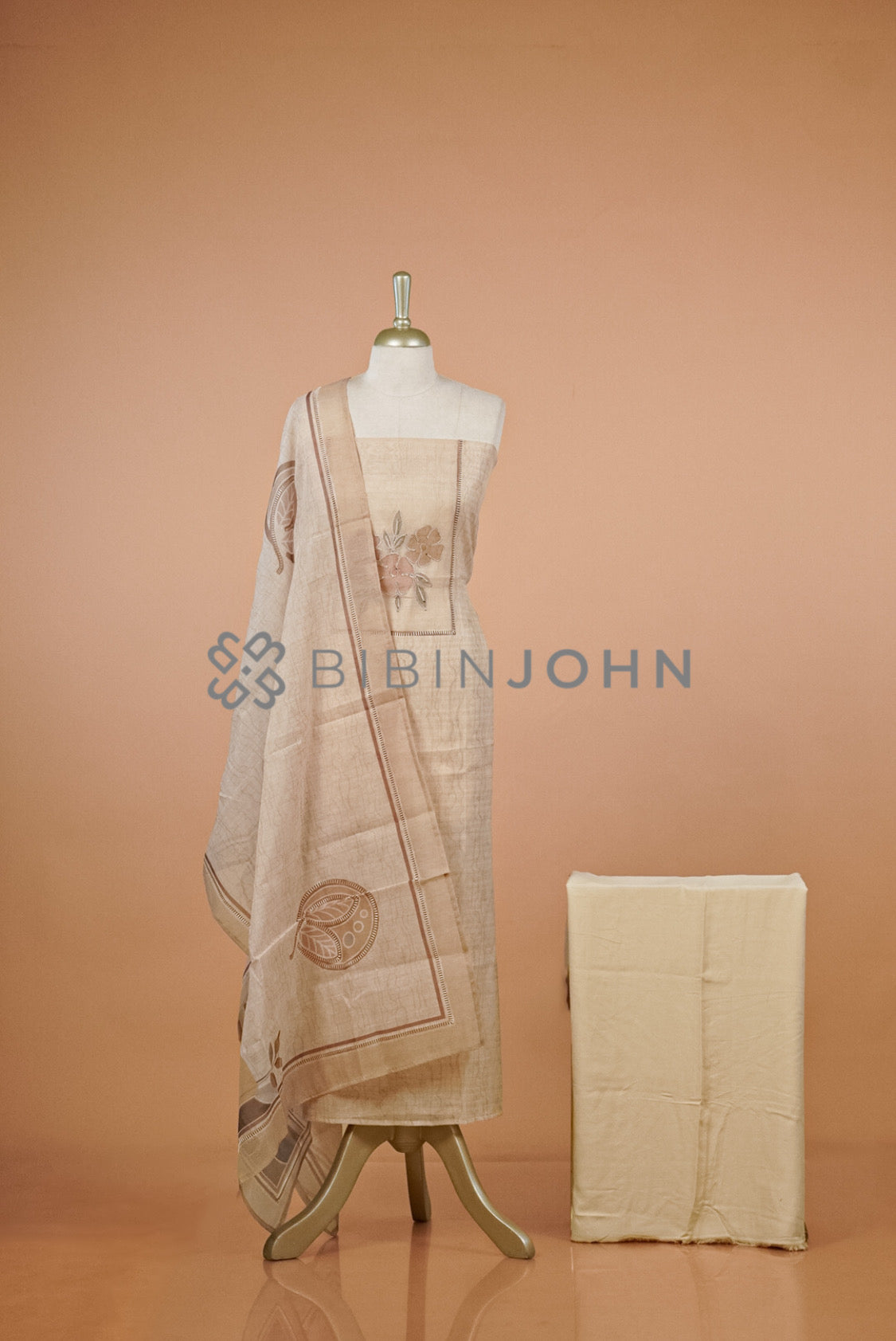 Silk Unstitched Salwar Suit Material Beige Tone