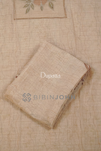Silk Unstitched Salwar Suit Material Beige Tone dupatta.