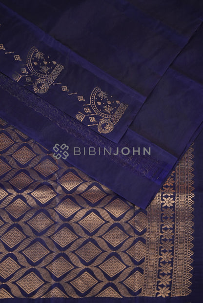 Silk Saree For Women Deep Indigo Blue close view