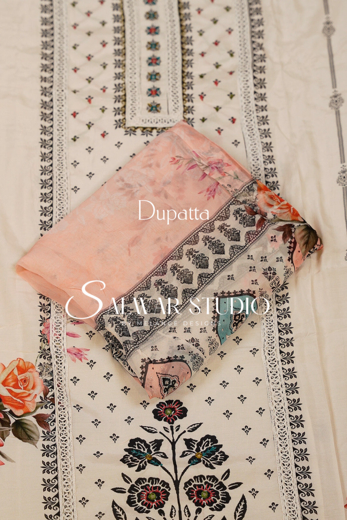 Silk Semi Stitched Salwar Suit Dress Material Ivory Dupatta.