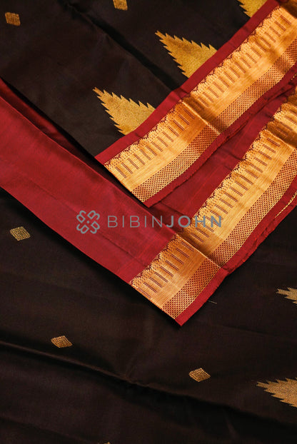 Silk Saree For Women Deep Chocolate Brown close view