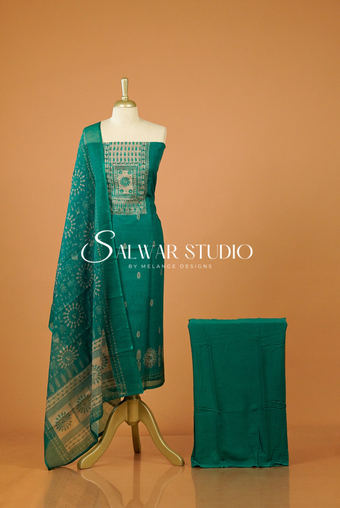 Semi Linen Embroidery Unstitched Salwar Suit Dress Material Front View