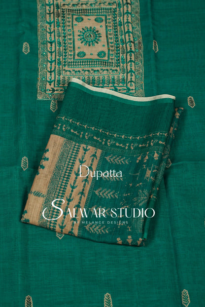 Semi Linen Embroidery Unstitched Salwar Suit Dress Material Dupatta
