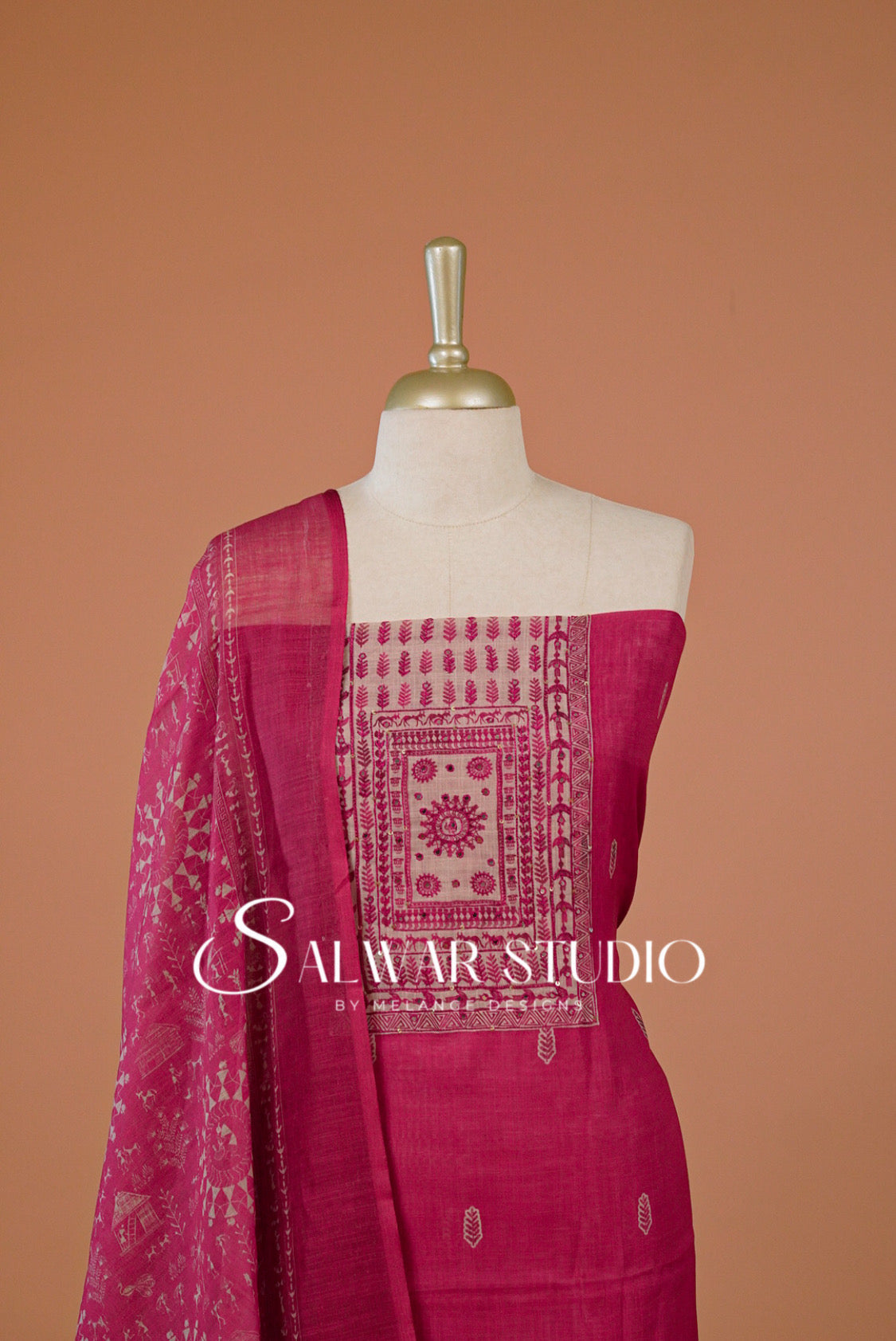 Semi Linen Embroidery Unstitched Salwar Suit Dress Material Close UP
