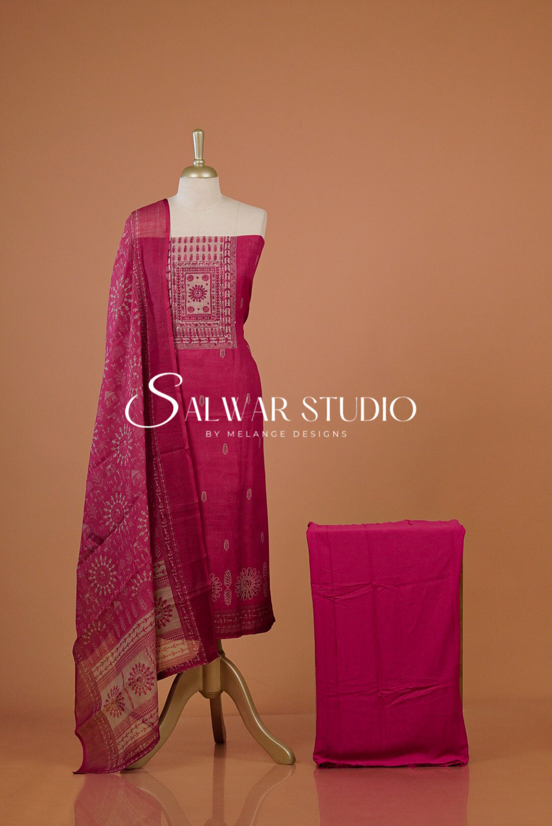 Semi Linen Embroidery Unstitched Salwar Suit Dress Material Front View