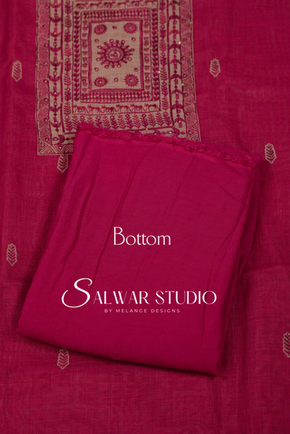 Semi Linen Embroidery Unstitched Salwar Suit Dress Material Bottom