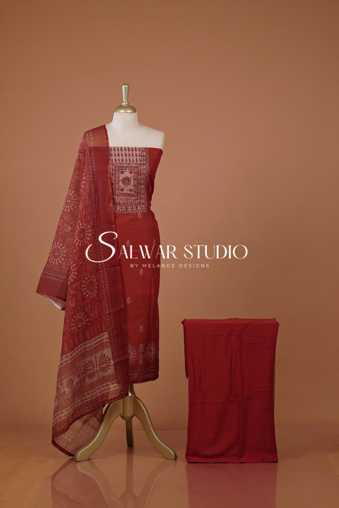 Semi Linen Embroidery Unstitched Salwar Suit Dress Material Front View