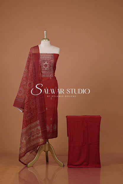 Semi Linen Embroidery Unstitched Salwar Suit Dress Material Front View