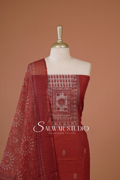 Semi Linen Embroidery Unstitched Salwar Suit Dress Material Close UP