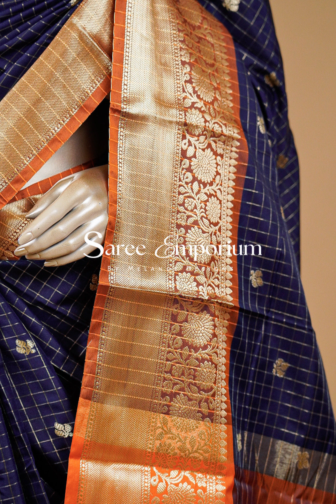Semi Silk Saree Checks For Women Deep Navy Blue 