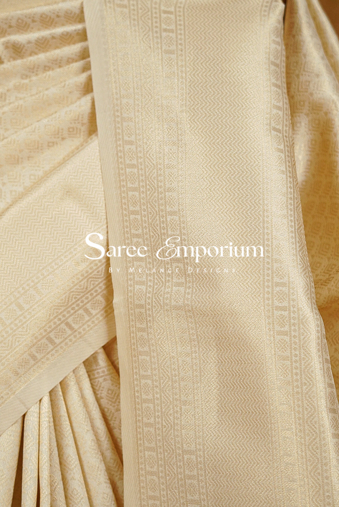 Semi Silk Saree For Women Ivory Cream Side View