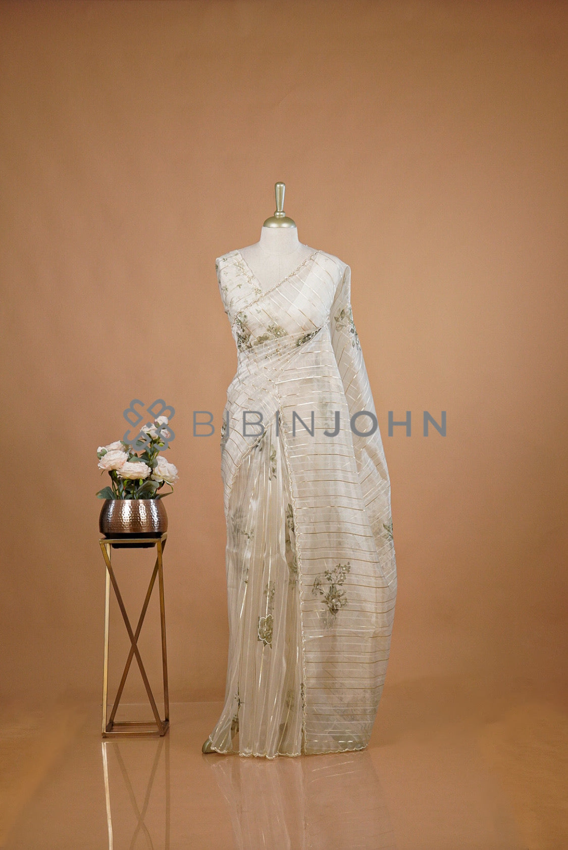 Tissue Handwork Embroidery Saree For Women Pearl Ivory