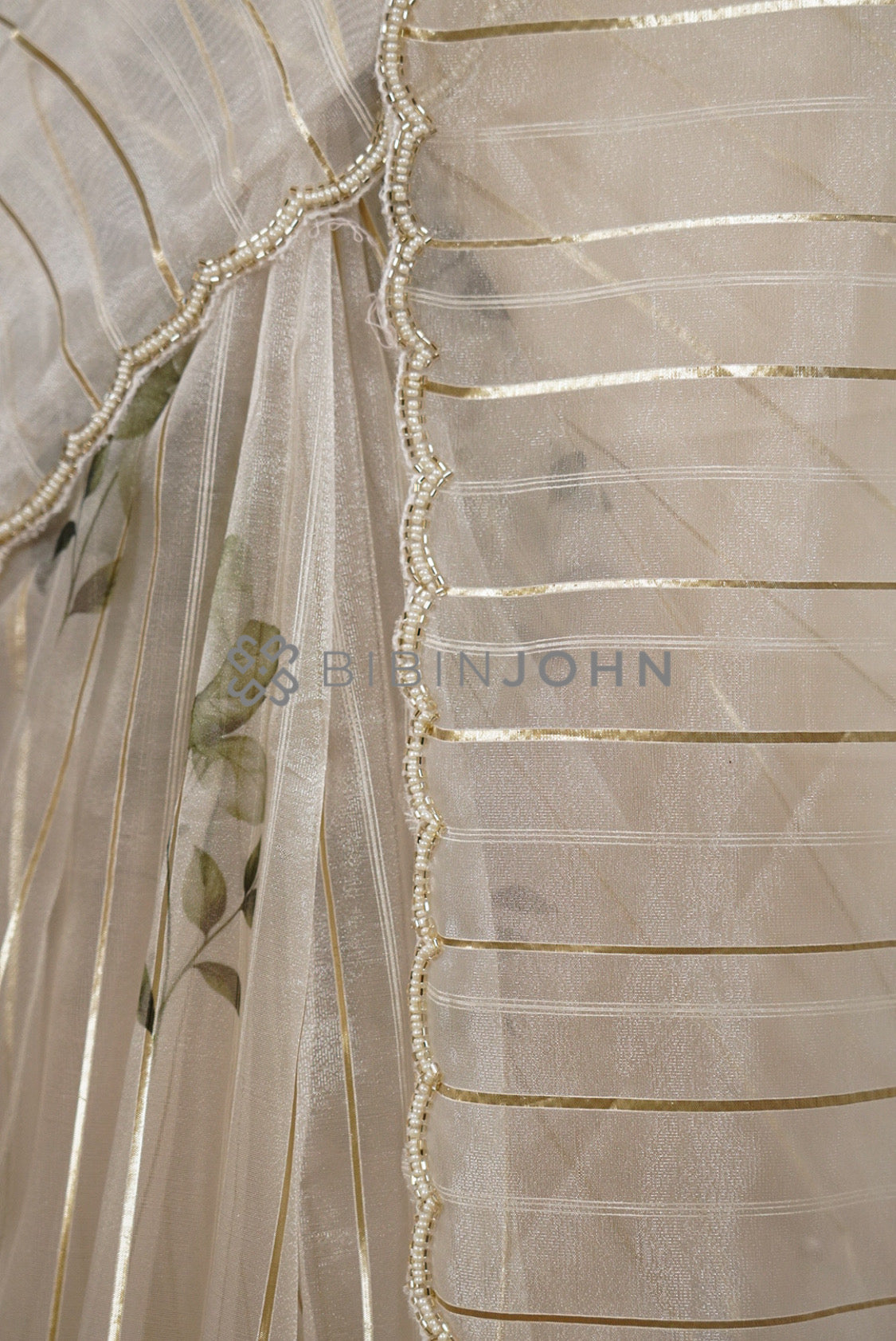 Tissue Handwork Embroidery Saree For Women Pearl Ivory side view