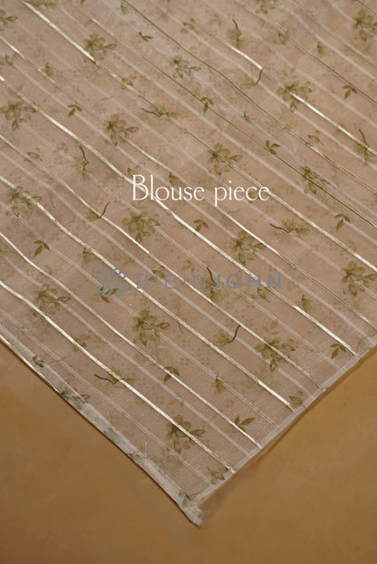 Tissue Handwork Embroidery Saree For Women Pearl Ivory  blouse piece