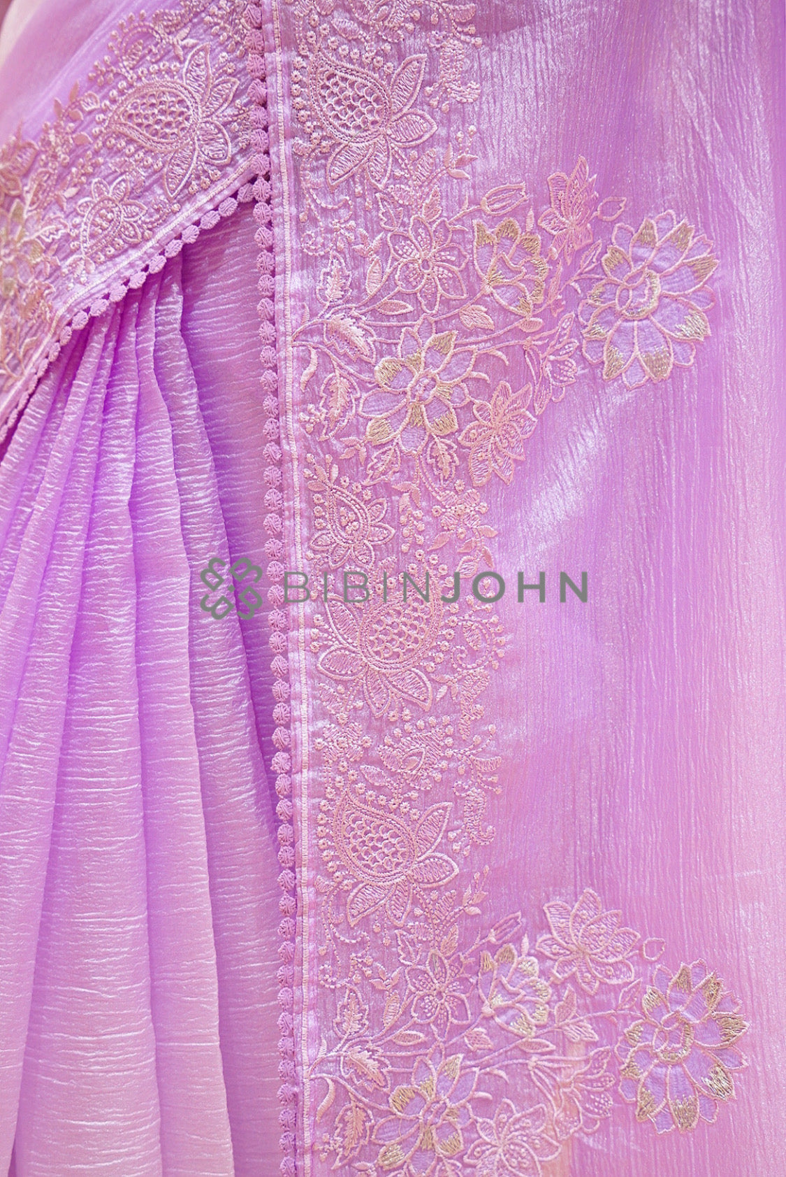 Tissue Organza Embroidery Saree For Women Lilac SIDE VIEW