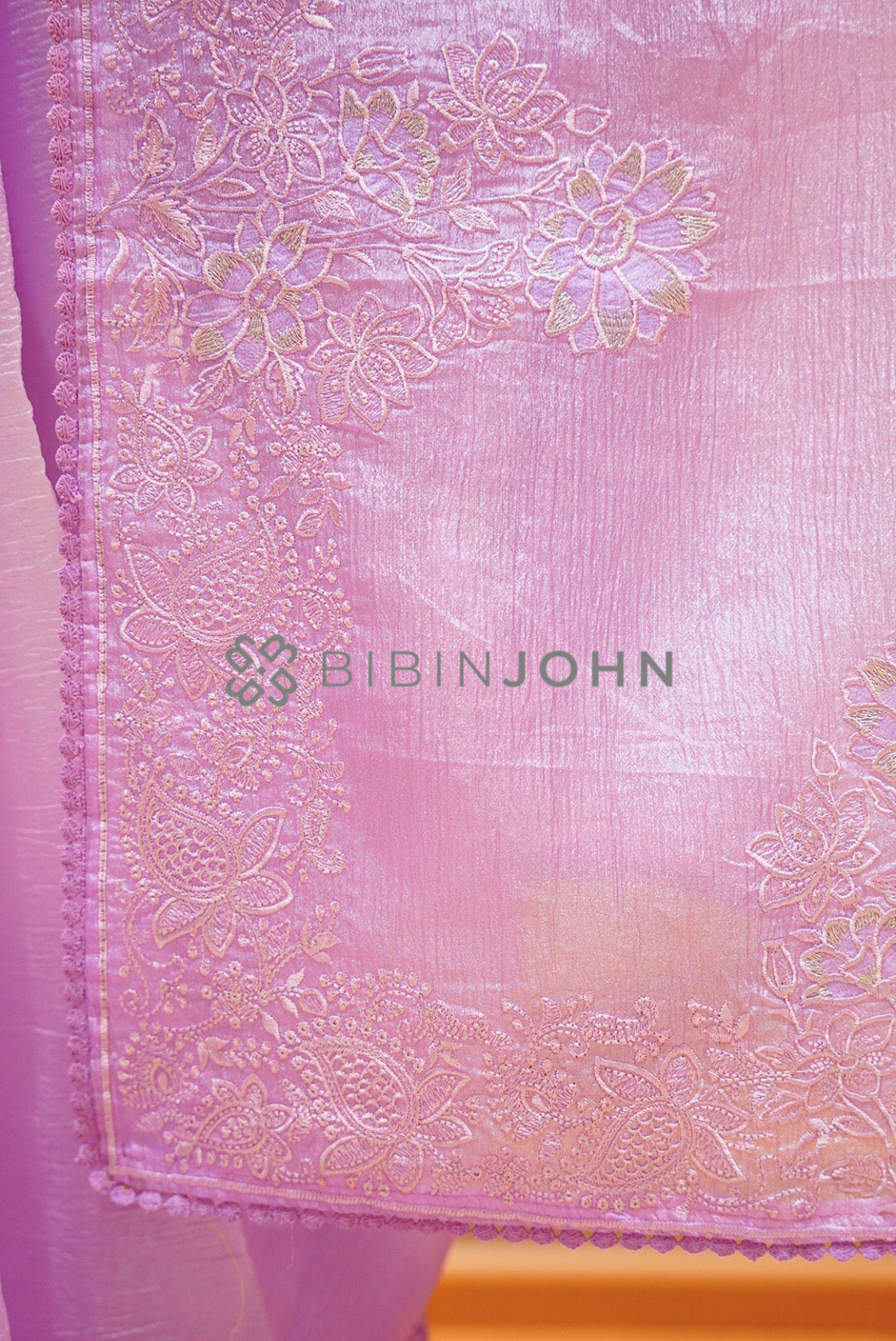 Tissue Organza Embroidery Saree For Women Lilac PALLU