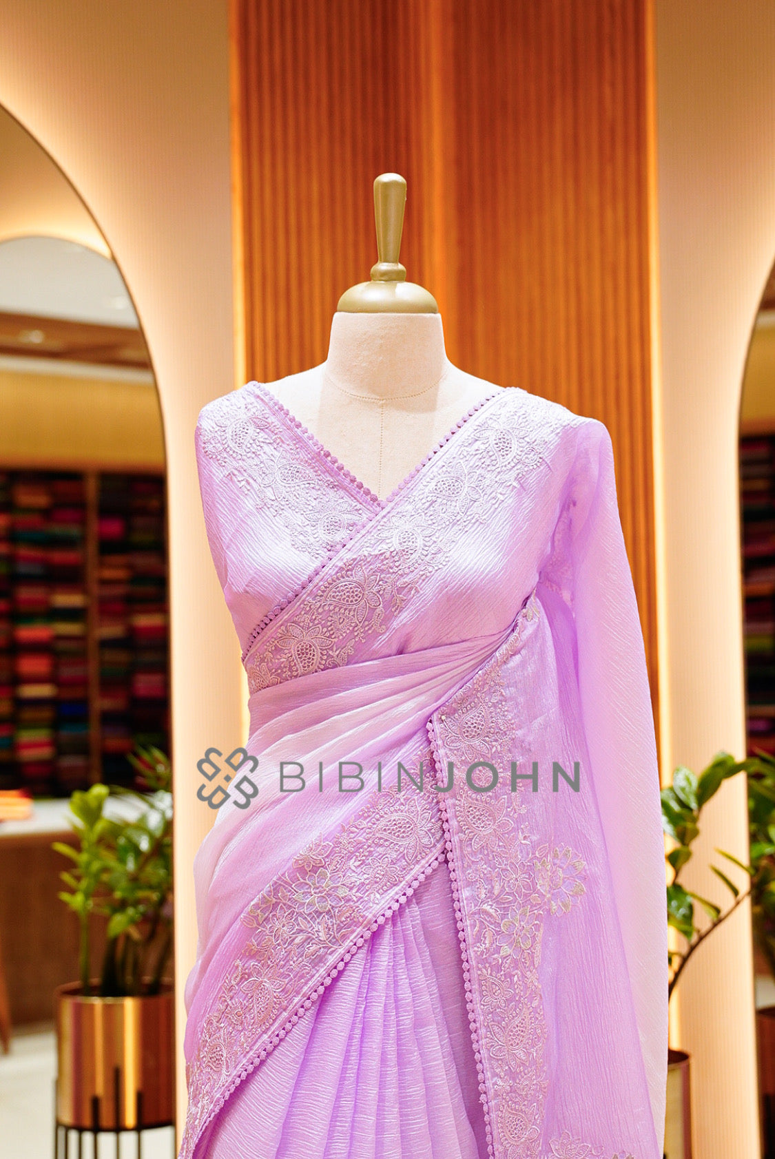 Tissue Organza Embroidery Saree For Women Lilac CLOSE VIEW