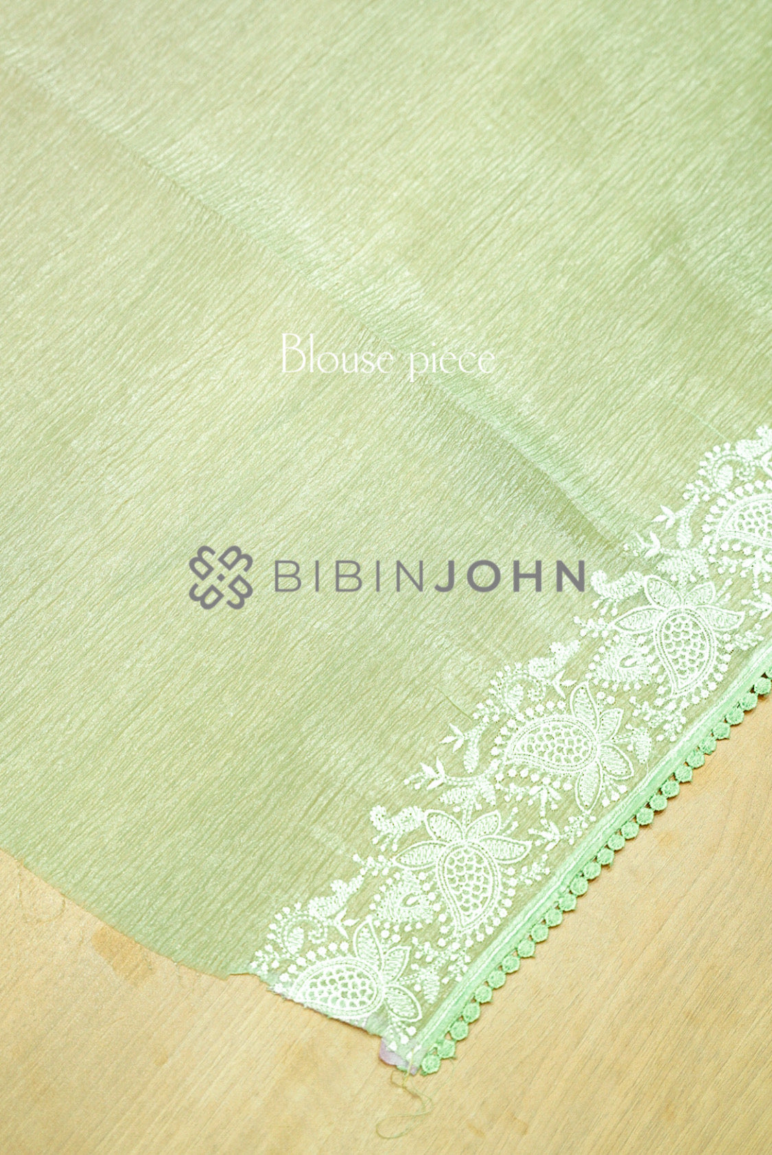 Tissue Organza Embroidery Saree For Women Pastel Mint Green  blouse piece