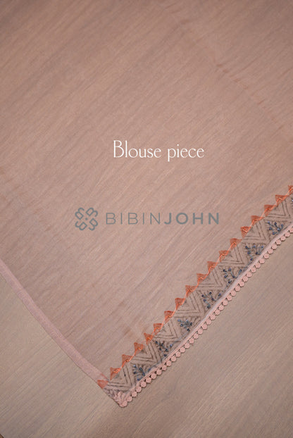 Tissue Organza Embroidery Saree For Women Blush Peach BLOUSE PIECE