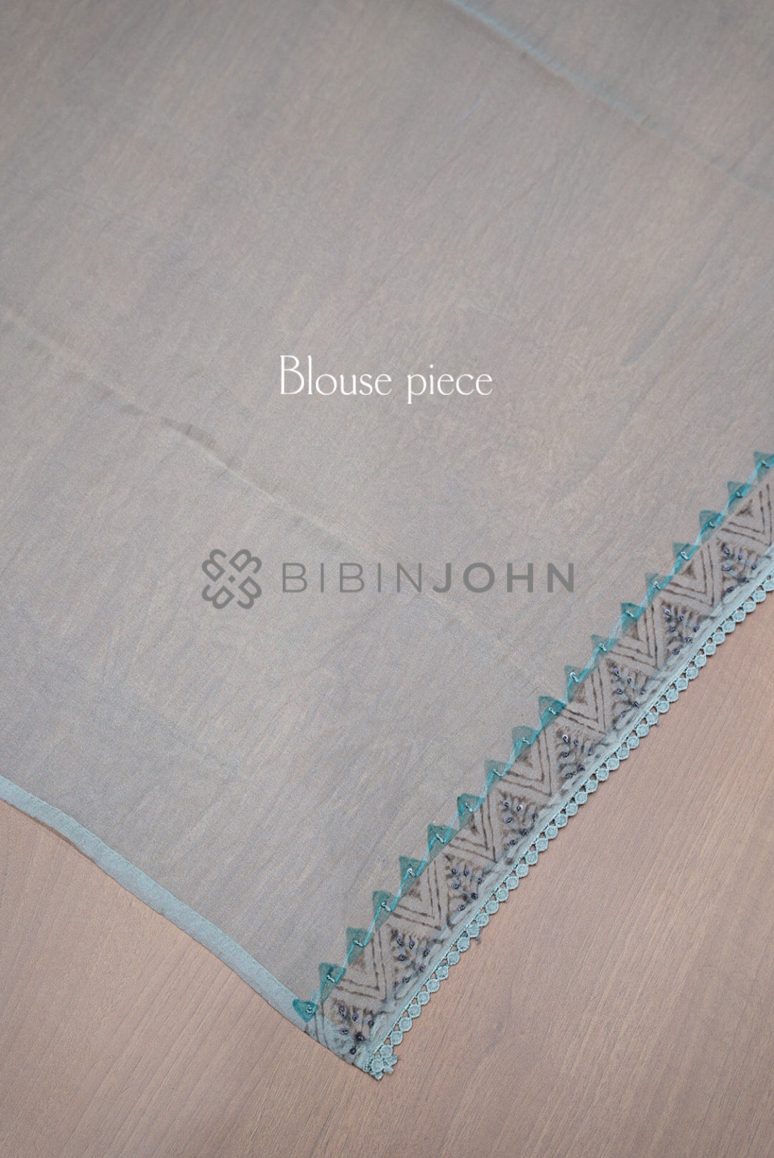 Tissue Organza Embroidery Saree For Women Powder Blue BLOUSE PIECE.