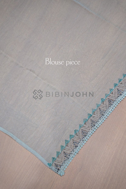Tissue Organza Embroidery Saree For Women Powder Blue BLOUSE PIECE.