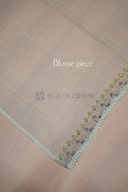Tissue Organza Embroidery Saree For Women Pistachio Mint  BLOUSE PIECE.