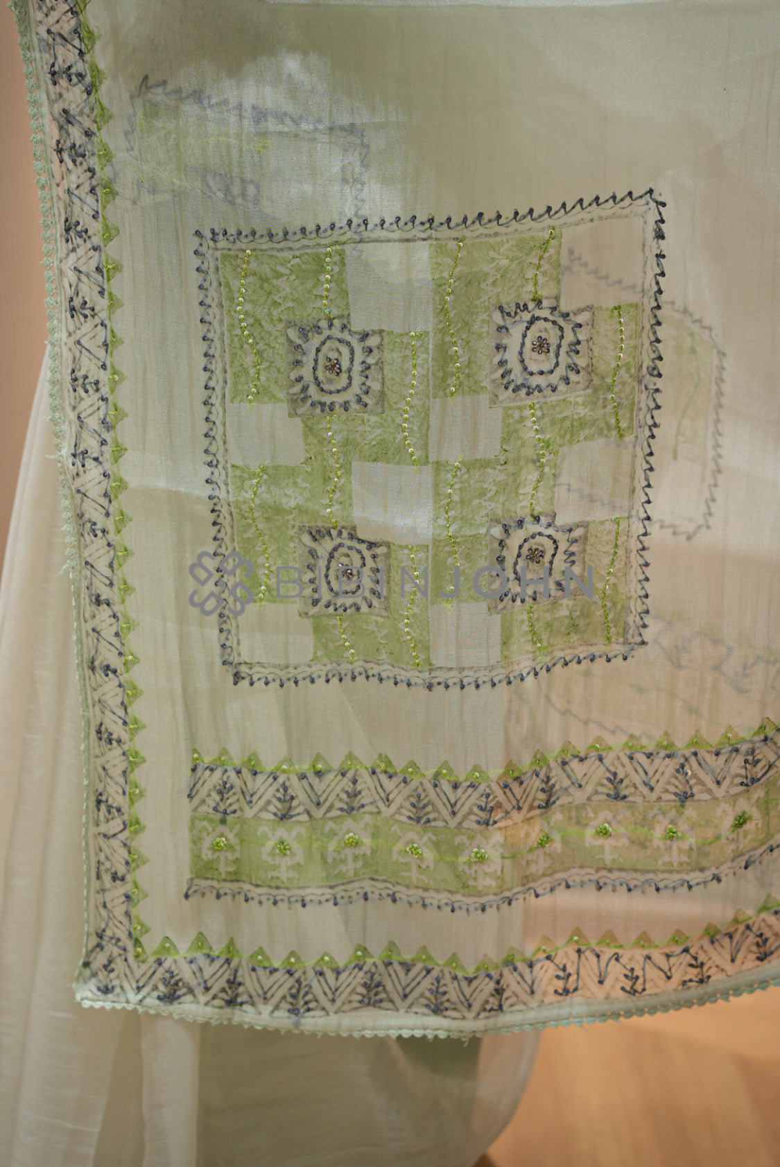Tissue Organza Embroidery Saree For Women Pistachio Mint  PALLU.
