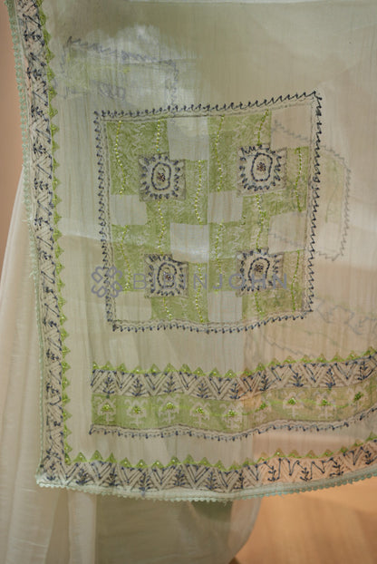 Tissue Organza Embroidery Saree For Women Pistachio Mint  PALLU.