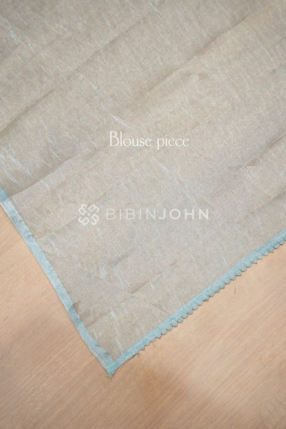 Tissue Organza Saree For Women Powder Blue BLOUSE PIECE