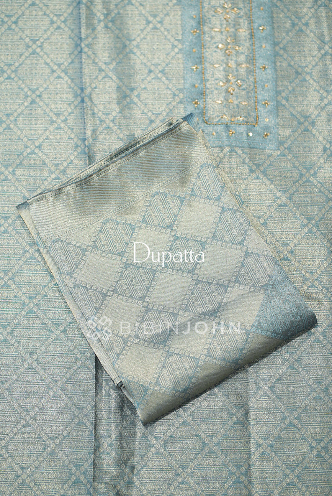 Tissue Embroidery Unstitched Salwar Suit Material Dusty Teal DUPATTA