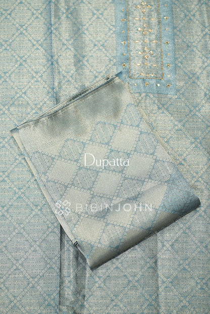 Tissue Embroidery Unstitched Salwar Suit Material Dusty Teal DUPATTA