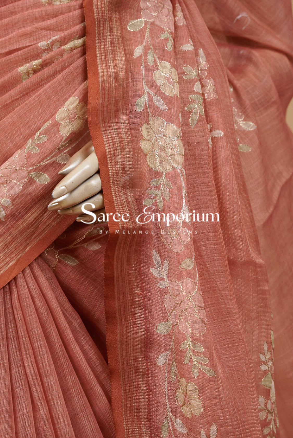 Tissue Linen Embroidery Saree For Women MDS0298