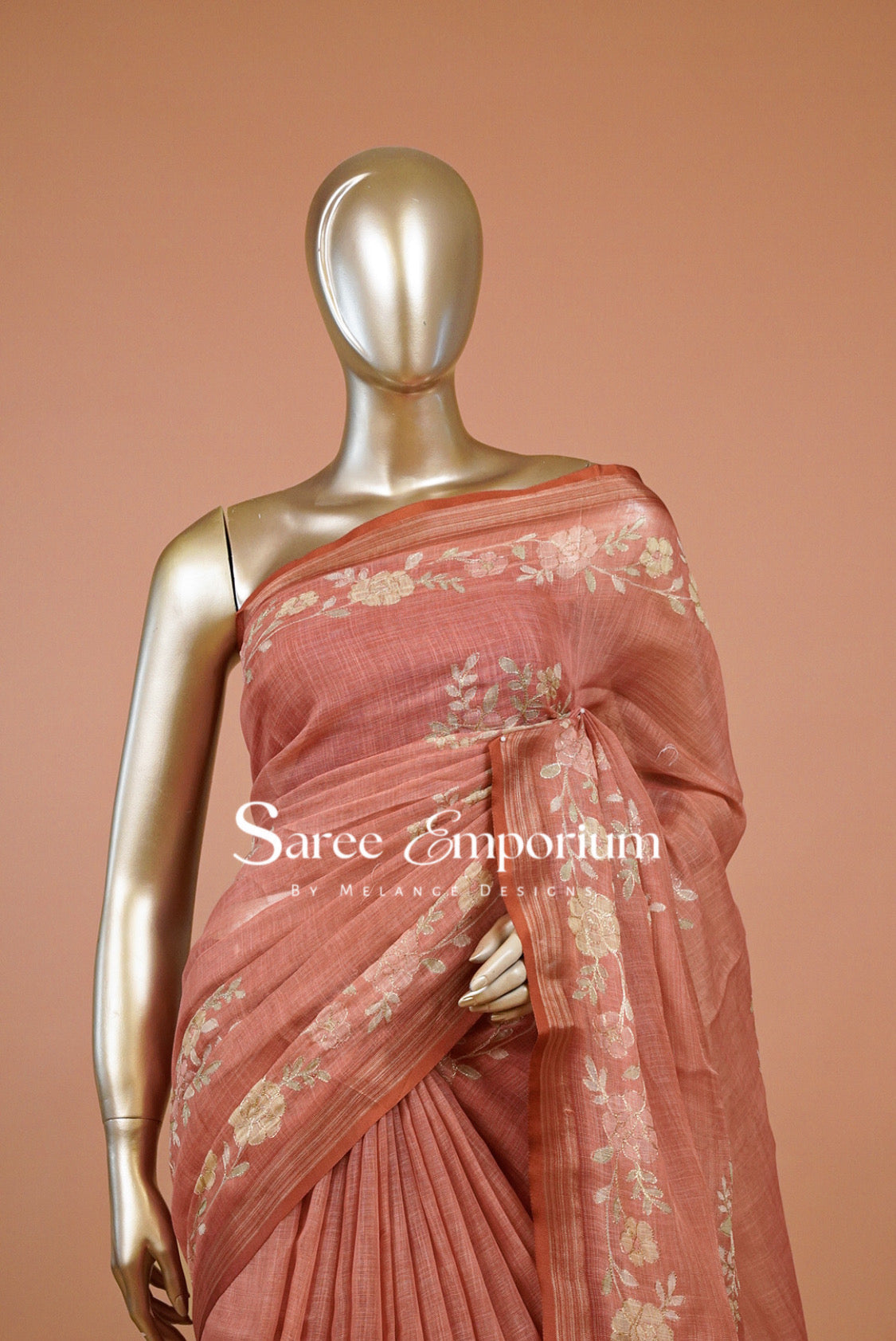 Tissue Linen Embroidery Saree For Women MDS0298