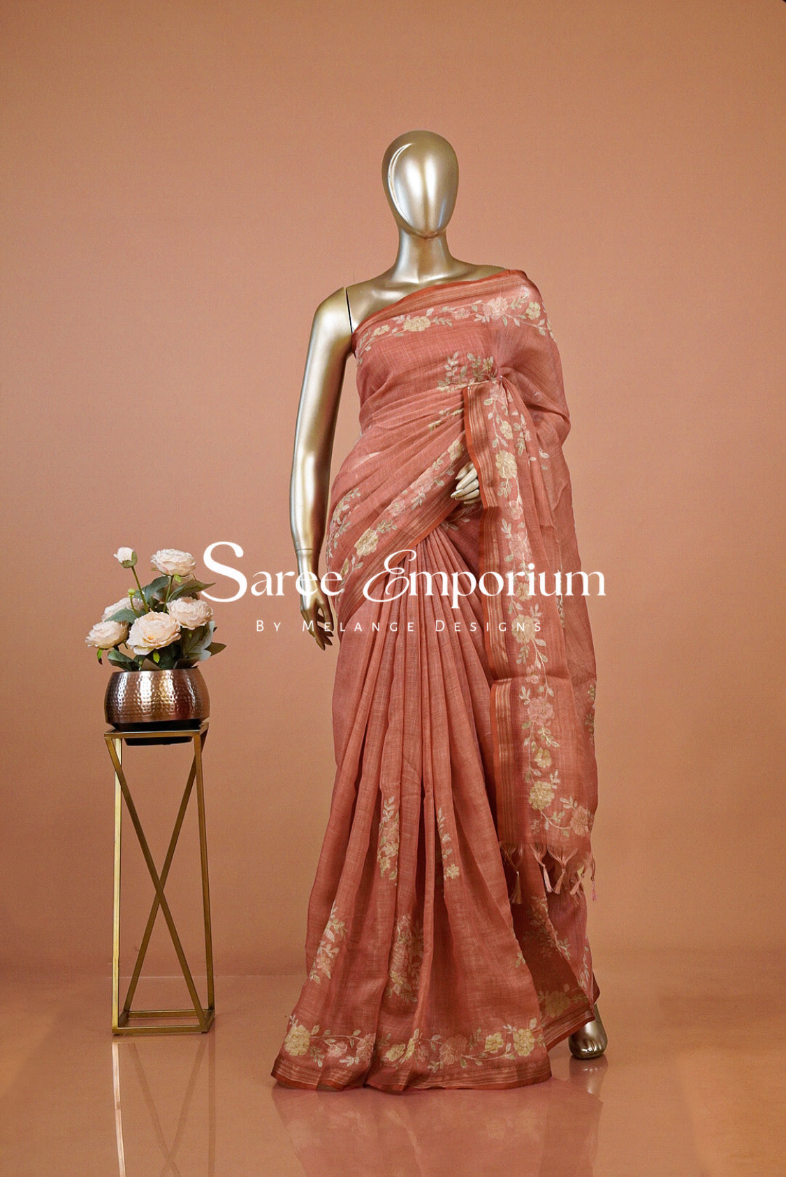 Tissue Linen Embroidery Saree For Women MDS0298