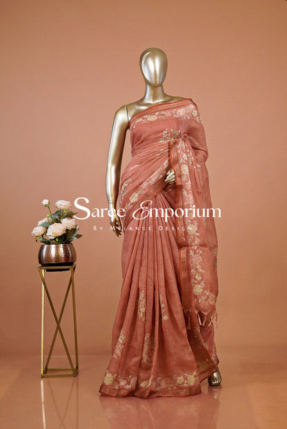 Tissue Linen Embroidery Saree For Women MDS0298