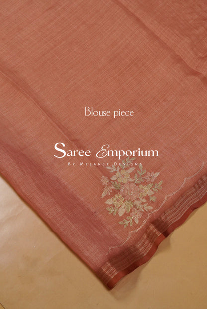 Tissue Linen Embroidery Saree For Women MDS0298