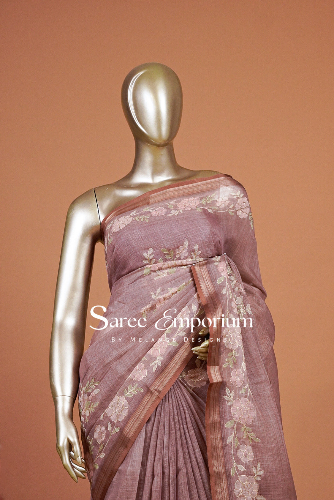 Tissue Linen Embroidery Saree For Women MDS0299