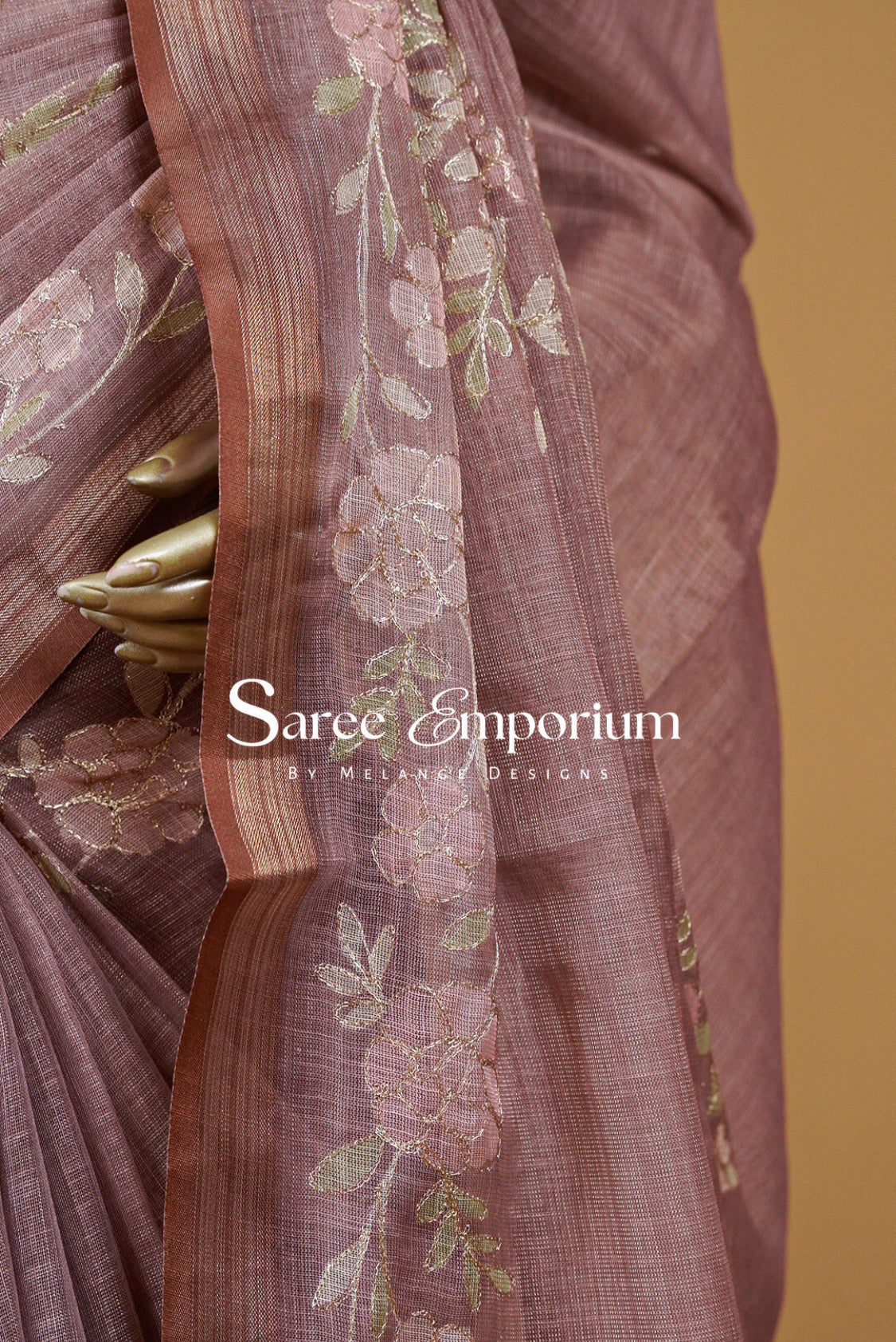 Tissue Linen Embroidery Saree For Women MDS0299