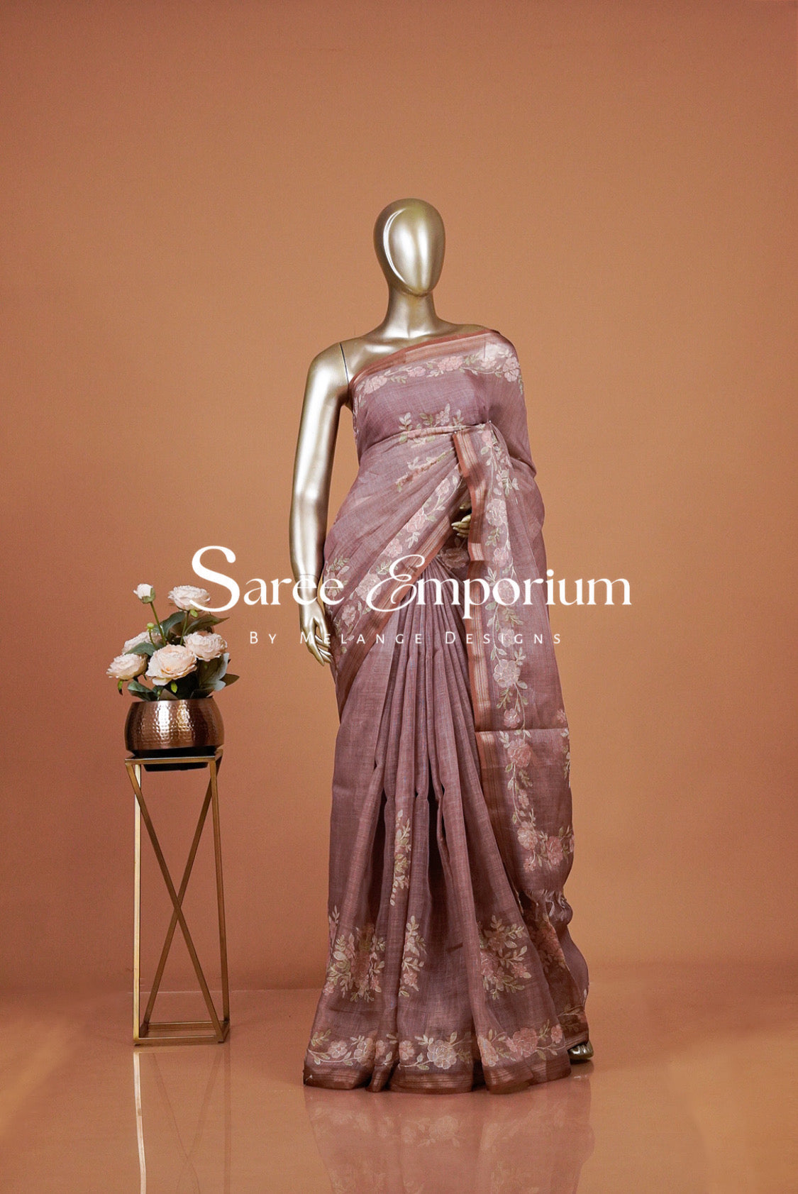 Tissue Linen Embroidery Saree For Women MDS0299