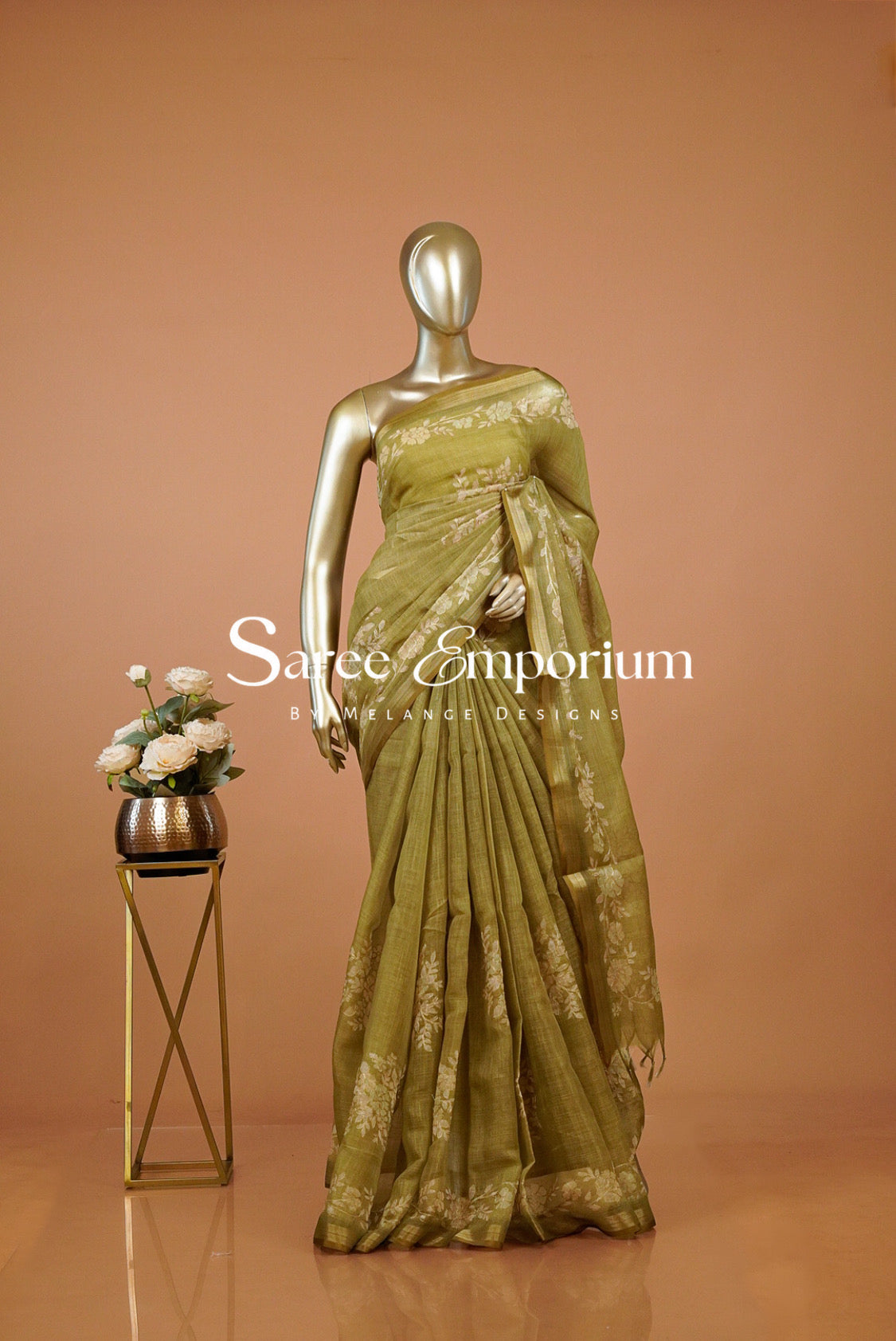 Tissue Linen Embroidery Saree For Women MDS0300