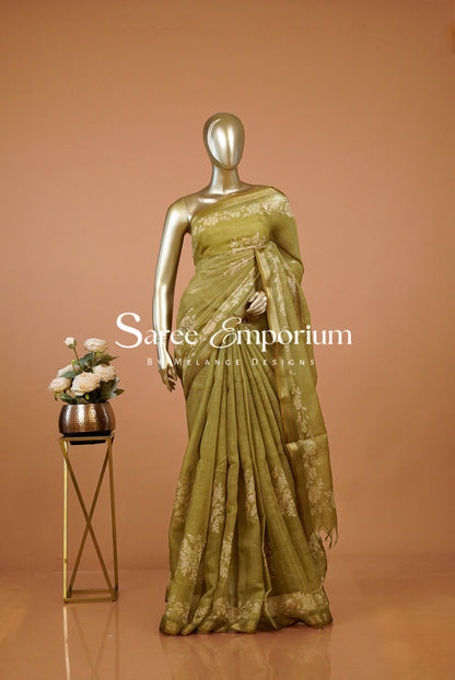 Tissue Linen Embroidery Saree For Women MDS0300