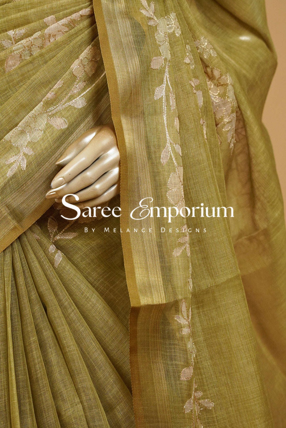 Tissue Linen Embroidery Saree For Women MDS0300