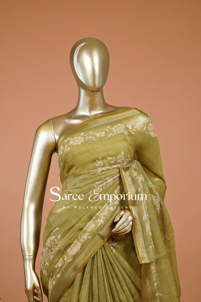 Tissue Linen Embroidery Saree For Women MDS0300