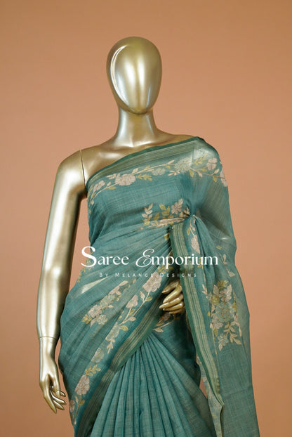 Tissue Linen Embroidery Saree For Women MDS0301