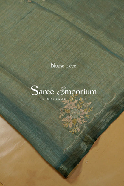Tissue Linen Embroidery Saree For Women MDS0301