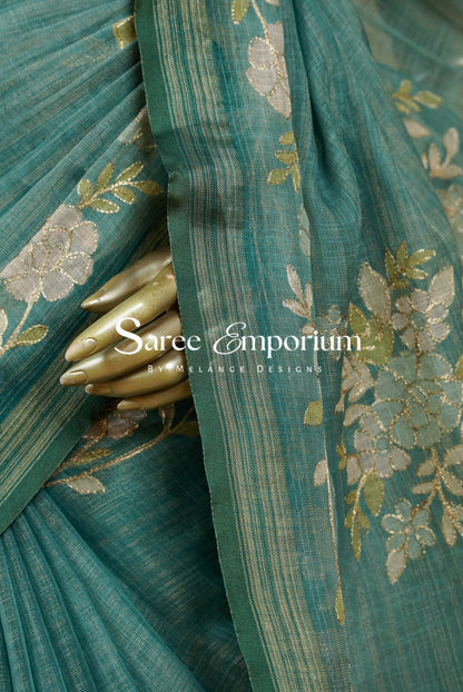 Tissue Linen Embroidery Saree For Women MDS0301