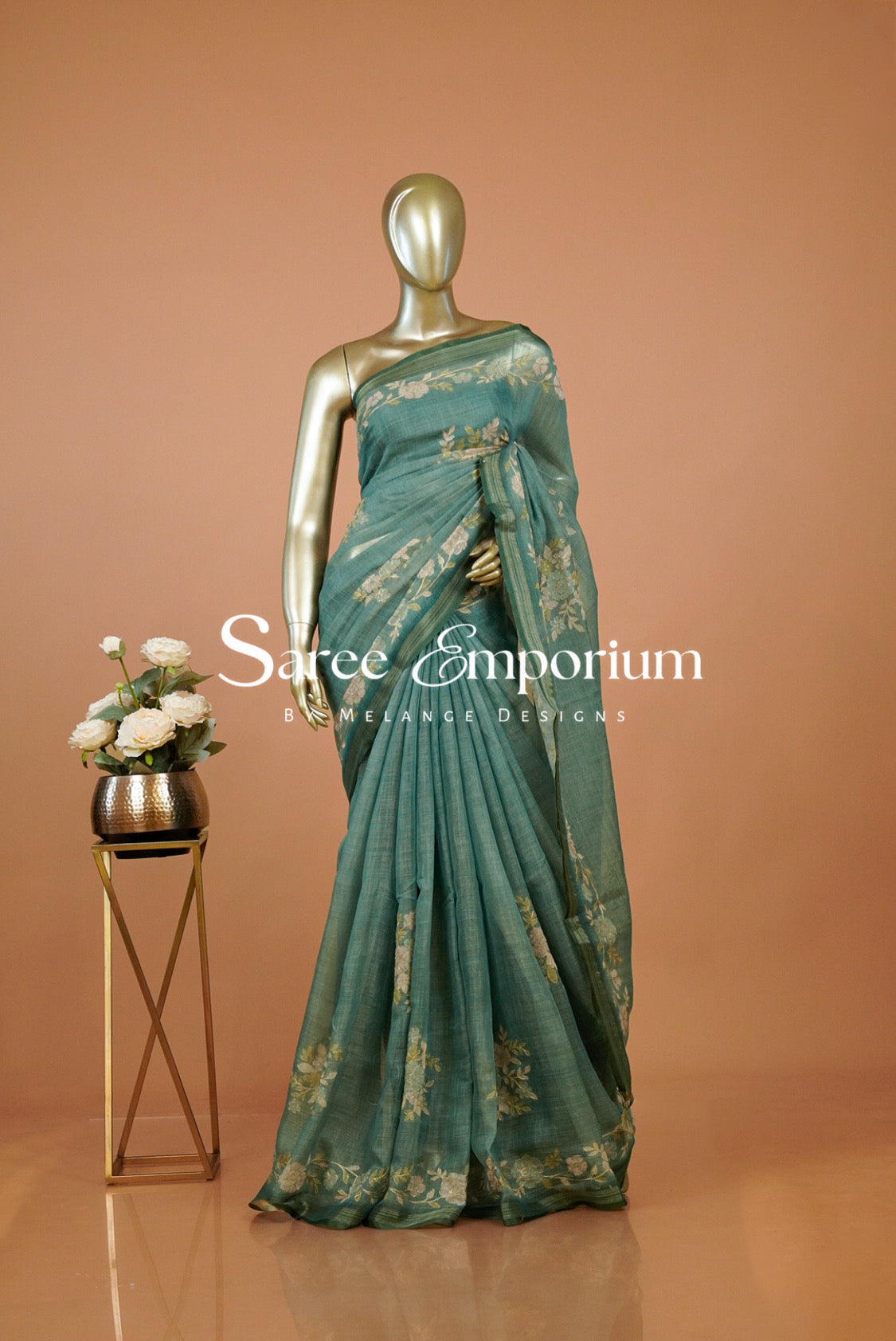 Tissue Linen Embroidery Saree For Women MDS0301