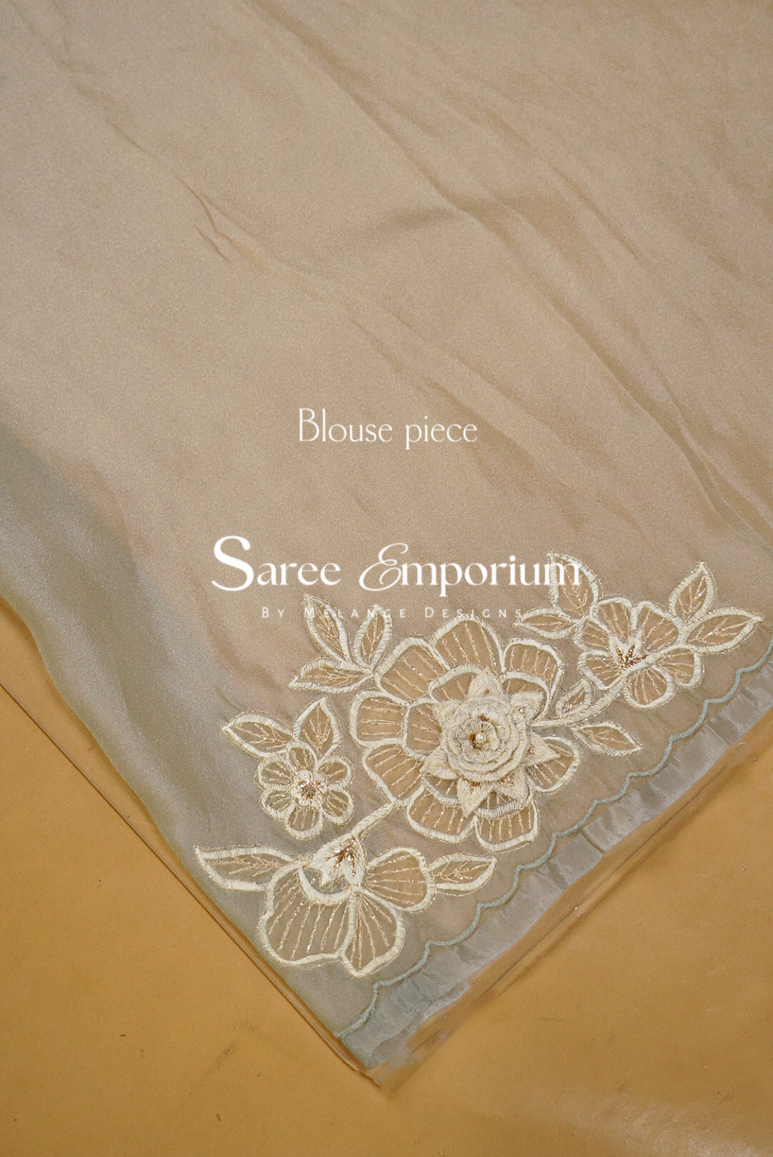 Tissue Organza Applique Saree For Women Mist Green Blouse Piece.